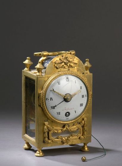 null OFFICER'S TRAVEL PENDULUM forming an alarm clock, ringing on a stamp, with repetition...
