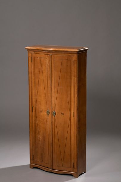 null SMALL SUSPENDING CABINET, straight, in fruit wood inlaid with framing fillets,...