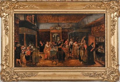 Attribué à Hieronimus FRANCKEN LE JEUNE (1578-1623) 
Interior Scene - The seven deadly...