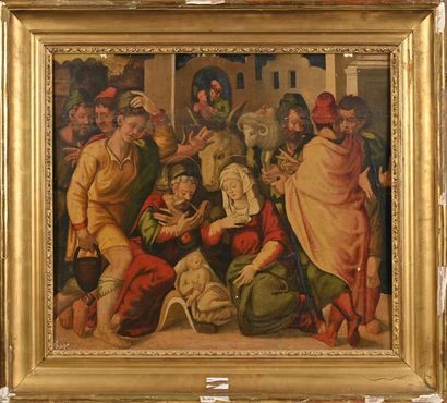 École FRANÇAISE du XVIe siècle 
The Adoration of the Shepherds
Oil on panel H. 54...