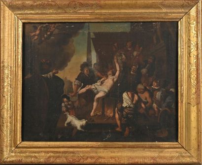 École FRANÇAISE du XVIIIe siècle 
The Martyrdom of Saint Lawrence
Oil on canvas H....