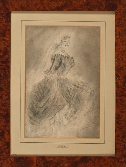Constantin GUYS (1802/05-1892) 
Woman rolling up Black
stone on paper
H. 31,5 cm...