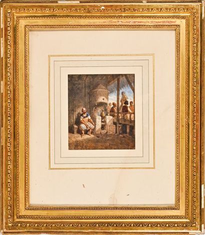 Louis TESSON (1820-1870) 
The preparation of the tea
Watercolour, signed lower left
H....