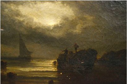 Paul SEIGNON (1820-1890) 
Smugglers at dusk Oil on canvas, signed lower left
H. 38...