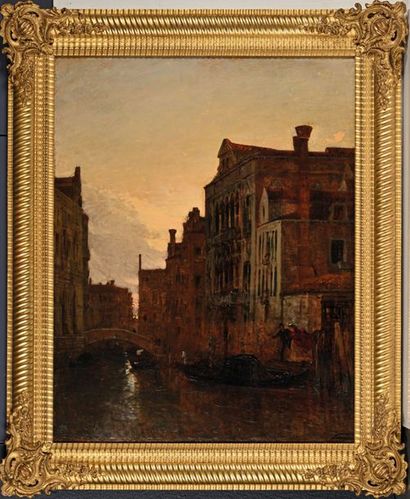 Félix ZIEM (1821-1911) 
Lovers along a canal in Venice
Oil on canvas, signed lower...