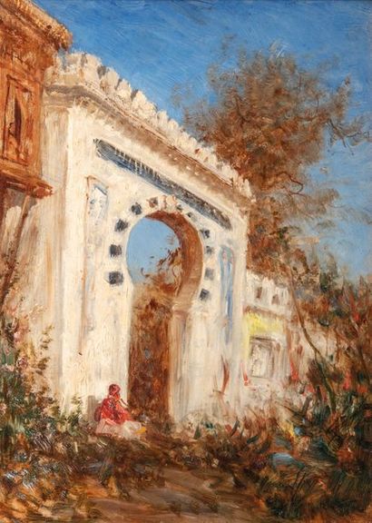 Félix ZIEM (1821-1911) 
Nice, entrance of the villa Baie des Anges
Oil on panel....