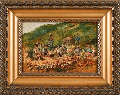 Alphonse MOUTTE (1840-1913) 
Fenaison
Oil on panel, signed lower left
H. 21,5 cm...