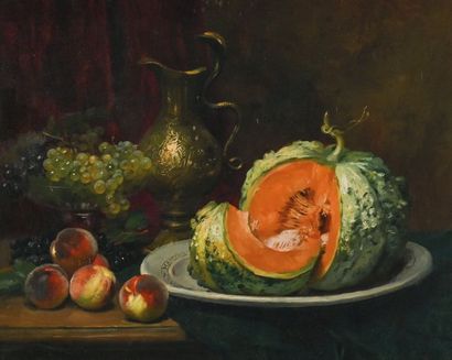 Dominique ROZIER (1840-1901) 
Still life with melon
Oil on canvas, signed lower left
H....