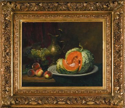 Dominique ROZIER (1840-1901) 
Still life with melon
Oil on canvas, signed lower left
H....