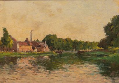 Alfred CASILE (1848-1909) 
Bord de rivière
Huile sur toile, signée en bas à gauche
H....