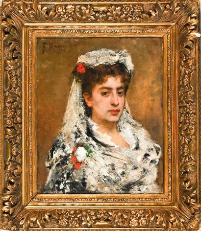 Francisco MIRALLES Y GALUP (1848-1901) 
Portrait de jeune mariée
Huile sur toile,...