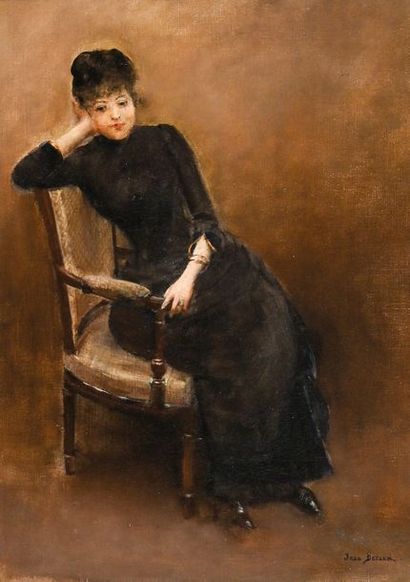 Jean BÉRAUD (1849-1935) 
Jeune modèle pensant
Huile sur toile, signée en bas à droite
H....