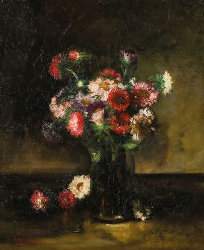 Eugene Henri CAUCHOIS (1850-1911) 
Bouquet de fleurs roses et blanches
Huile sur...