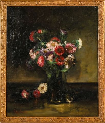 Eugene Henri CAUCHOIS (1850-1911) 
Bouquet de fleurs roses et blanches
Huile sur...
