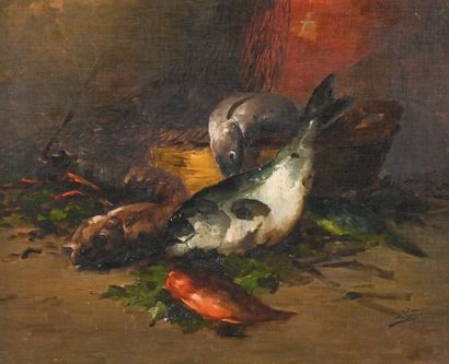 Jean-Baptiste BAUDIN (1851-1922) 
Natures mortes aux poissons et au faisan
Paire...