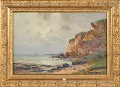 Paulin BERTRAND (1852-1940) 
Bord de mer en Normandie
Huile sur carton, signée en...