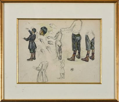 Marius Antoine BARRET (1865-1929) 
L'écolier
Esquisse au crayon et à l'aquarelle,...