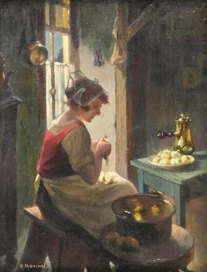 MAURICE LOUIS MONNOT (1869-1937) 
La cuisinière
Huile sur toile, signée en bas à...