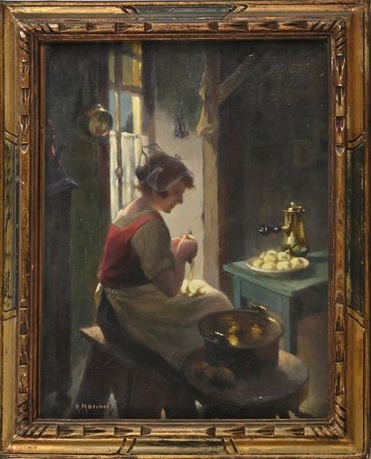 MAURICE LOUIS MONNOT (1869-1937) 
La cuisinière
Huile sur toile, signée en bas à...