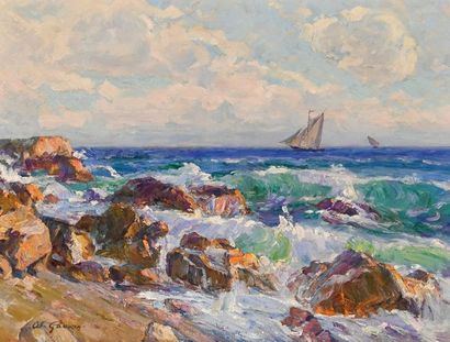 Adolphe Louis GAUSSEN (1871-1954) 
Marine, Côte d'Azur, environs de Toulon
Huile...