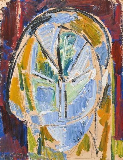 Richard MANDIN (1909-2002) 
Portrait
Huile sur carton, signée en bas à droite
H....