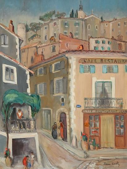 Suzanne SARDIN (XXe siècle) 
Café restaurant Jean
Huile sur toile, signée en bas...