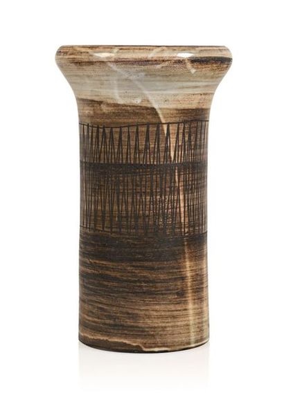 Atelier DIEULEFIT Grand vase cylindrique à large col évasé, en céramique émaillée...