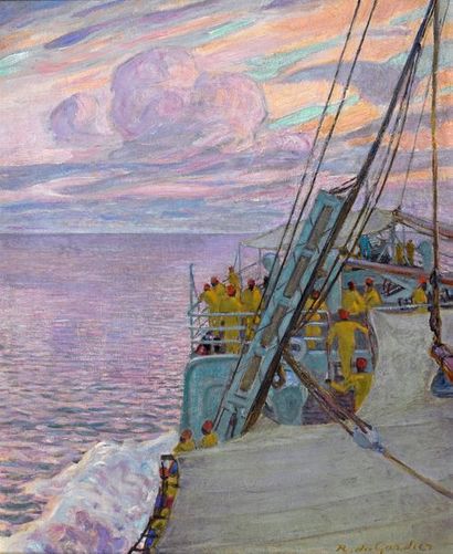 Raoul du GARDIER (1871-1952) À l'heure du soleil couchant (Océan Indien)
Huile sur...