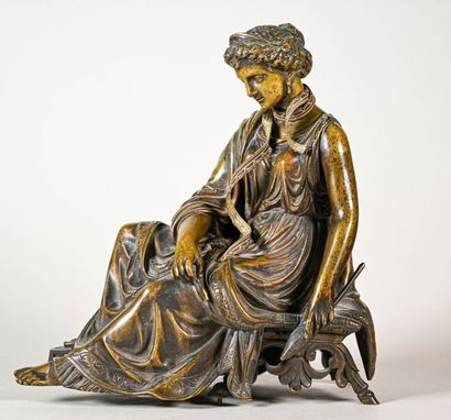 null Ecole FRANCAISE du XIXe siècle Femme drapée à l'antique, assise sur un ployant...