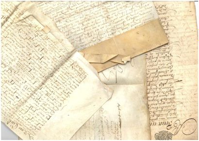 [BERRY] 17 documents manuscrits, XVIe-XIXe.
3 parchemins du XVIe dont hommage de...