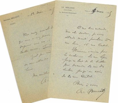 Aristide BRUANT 2 L.A.S. à son «cher docteur». [Paris], 12 et 16 mars 1895. 2 pp....