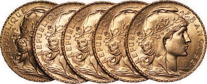 null 20 gold francs Marianne (5 ex.) G. 1064a. A TTB The 5 currencies