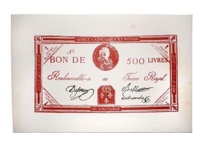 null Voucher of 500 pounds (1794) Catholic and Royal Army of Brittany. Old reproduction...