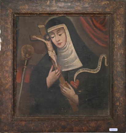 null Ecole FRANCAISE du XVIIe siècle
Sainte religieuse
Huile sur toile 
H. 47 cm...