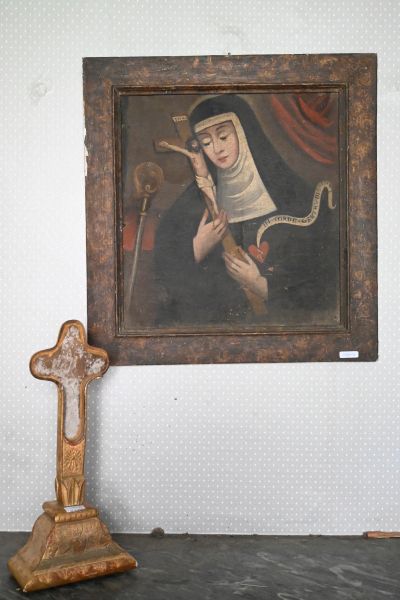 null Ecole FRANCAISE du XVIIe siècle
Sainte religieuse
Huile sur toile 
H. 47 cm...