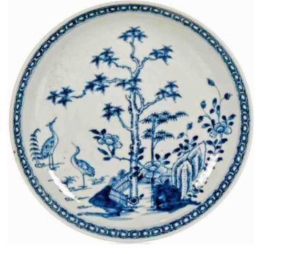 null CHINA Porcelain dish with white blue decoration of a couple of cranes under...