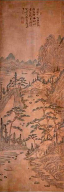 null CHINA Series of six paintings on fabric about lake, valley and mountain landscapes...