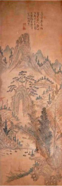 null CHINA Series of six paintings on fabric about lake, valley and mountain landscapes...