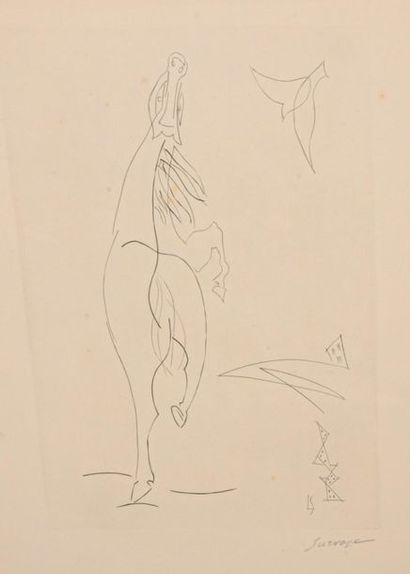 null Léopold SURVAGE (1879-1968)
[Cheval et oiseau] planche de la suite Pégase, 1965
Gravure...