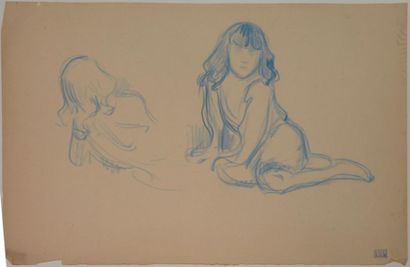 null Victor PROUVÉ (1858 1942)
Etude de fillette.
Dessin au crayon bleu. Porte le...