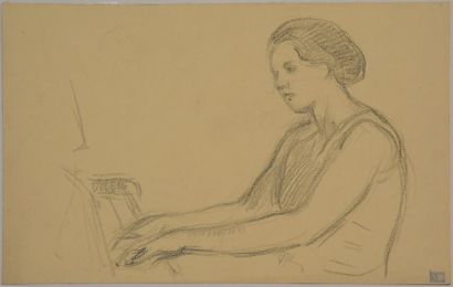 null Victor PROUVÉ (1858 1942)
Etude de femme jouant du piano.
Dessin au fusain....