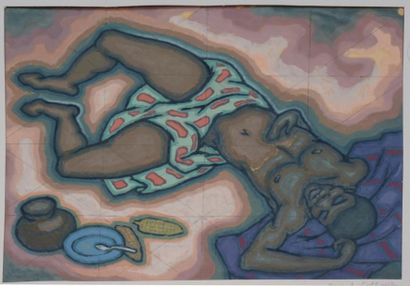 null [Africanisme] Fernand COLLOMB (1902 1981)
Africain endormi. 
Gouache sur papier...