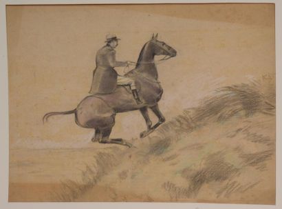 null Daniel TARDIEU (1853 - 1929)
Homme à cheval.
Dessin au fusain. Non signé
31...