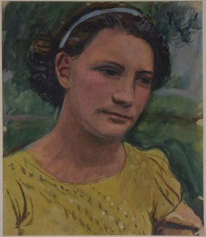 null [Ecole lyonnaise] Pierre THEVENIN (1905 1950)
Portrait de femme en buste. 
Huile...