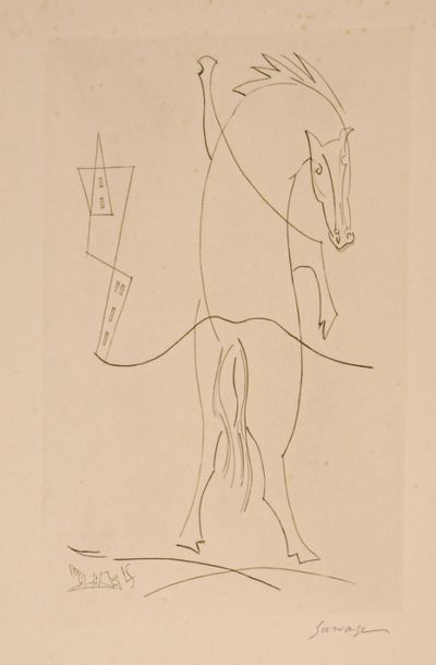 null Léopold SURVAGE (1879-1968)
[Cheval cabré] planche de la suite Pégase, 1965
Gravure...