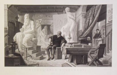 null D'après Alexandre CABANEL (1823 - 1889)
Michel-Ange dans son atelier. 
Grande...