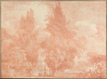Attribué à Jean-Honoré FRAGONARD (1732-1799) 
Paysage de parc italien animé avec...