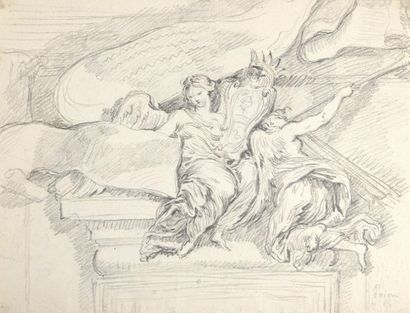 Augustin PAJOU (1730-1809) 
Feuille recto-verso: La renommée / Allégorie du jour.
Crayon...