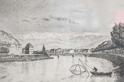 null Julien LIEURY
View of Grenoble 
Pointe sèche, signed lower right 
24 x 32 c...