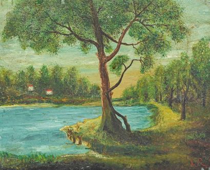 null L. RUBILOTTE?

The tree on the edge of a lake

Oil on monogrammed panel below...